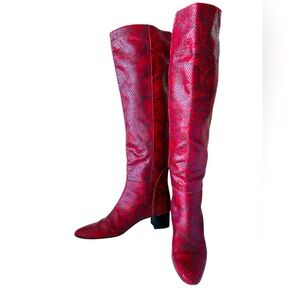Giuseppe Zanotti Python Snake Leather Burgundy Tall Knee High Boots Women’s 39.5